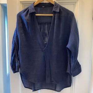 EUC Free People Long Sleeve Gauze Navy V Neck Collar Round Hem XS